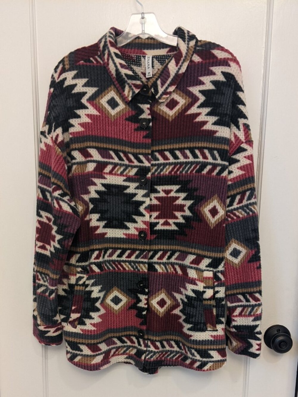 Women’s Size 2X Southwestern Aztec Button Front Shacket Waffle Knit Lightweight